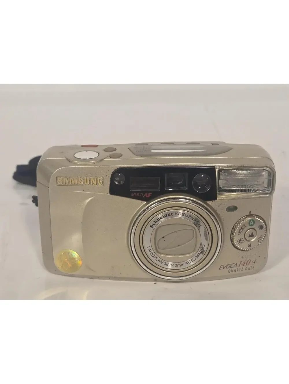 Vintage Samsung Evoca 140S Quartz Date 35mm Film Camera Gold Flash Point Shoot